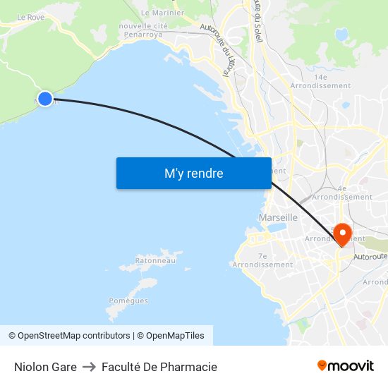 Niolon Gare to Faculté De Pharmacie map