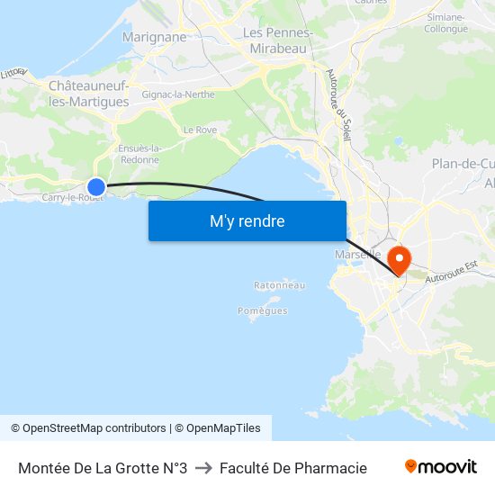 Montée De La Grotte N°3 to Faculté De Pharmacie map