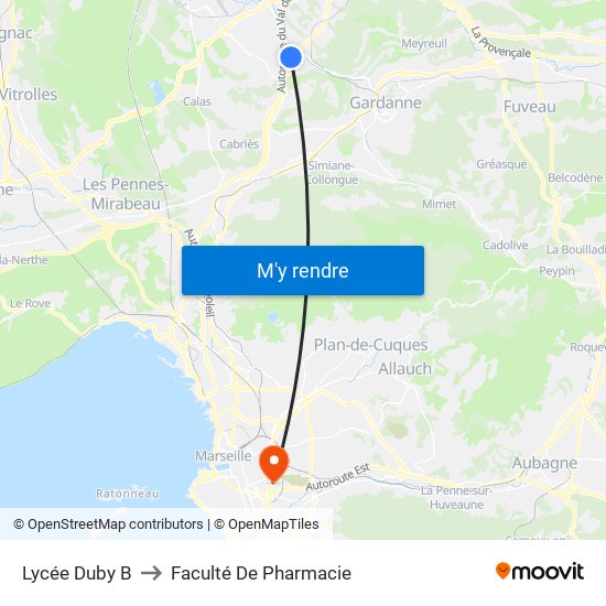 Lycée Duby B to Faculté De Pharmacie map