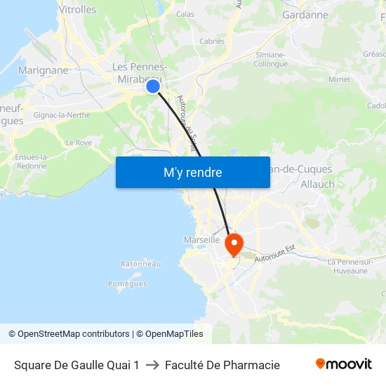 Square De Gaulle Quai 1 to Faculté De Pharmacie map