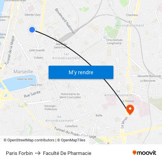 Paris Forbin to Faculté De Pharmacie map
