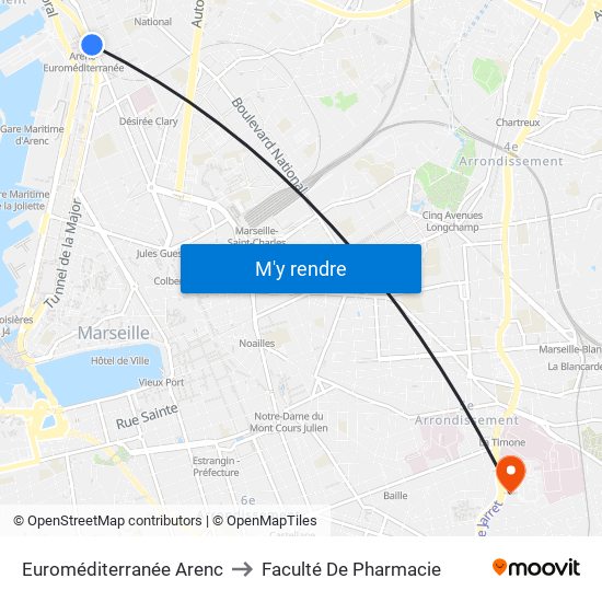 Euroméditerranée Arenc to Faculté De Pharmacie map