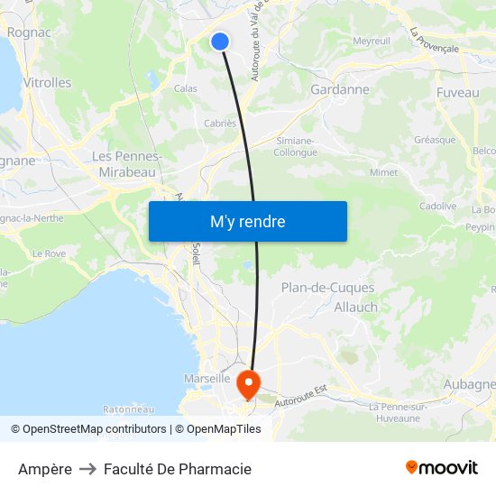 Ampère to Faculté De Pharmacie map