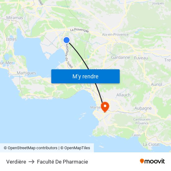 Verdière to Faculté De Pharmacie map