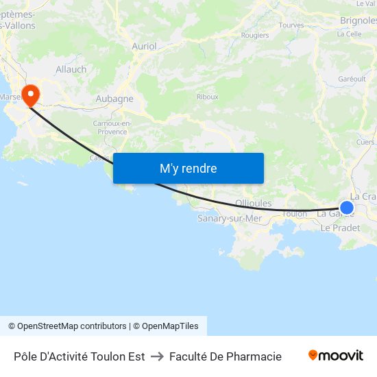 Pôle D'Activité Toulon Est to Faculté De Pharmacie map