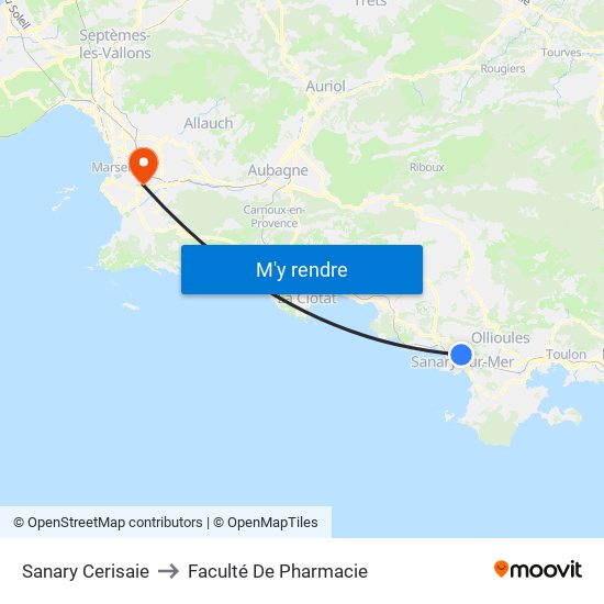 Sanary Cerisaie to Faculté De Pharmacie map