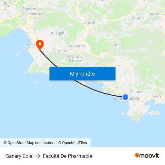 Sanary Eole to Faculté De Pharmacie map