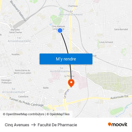 Cinq Avenues to Faculté De Pharmacie map