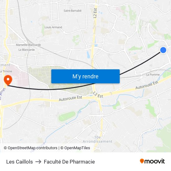 Les Caillols to Faculté De Pharmacie map