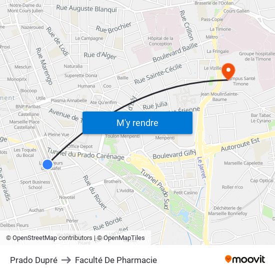 Prado Dupré to Faculté De Pharmacie map