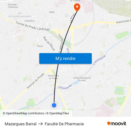 Mazargues Barral to Faculté De Pharmacie map