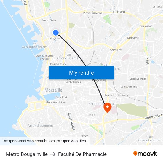 Métro Bougainville to Faculté De Pharmacie map