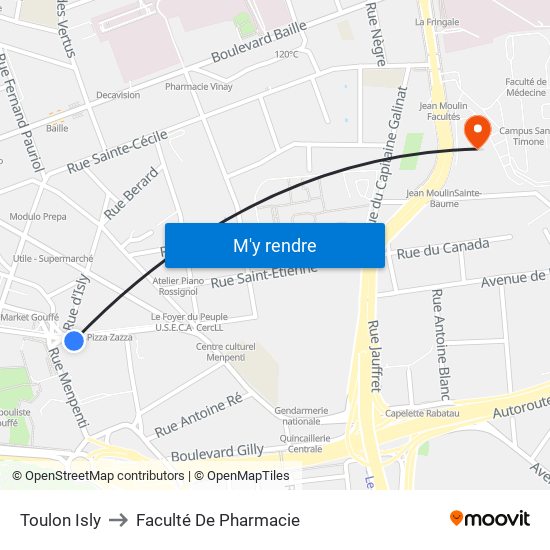 Toulon Isly to Faculté De Pharmacie map