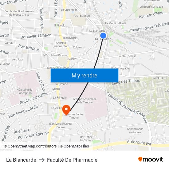 La Blancarde to Faculté De Pharmacie map