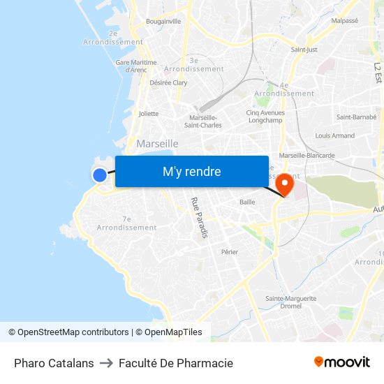 Pharo Catalans to Faculté De Pharmacie map