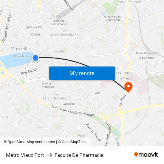 Métro Vieux Port to Faculté De Pharmacie map