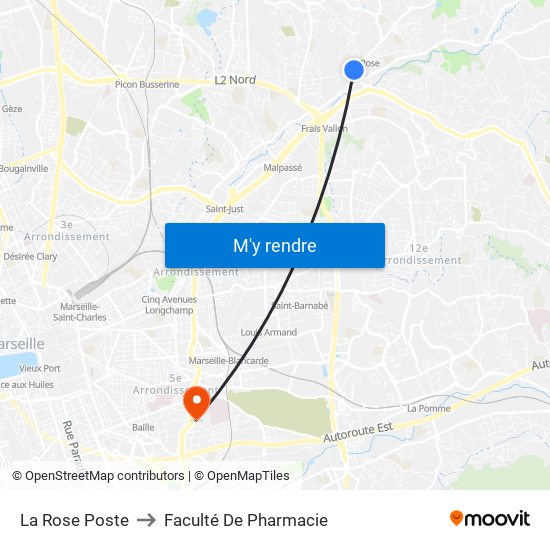 La Rose Poste to Faculté De Pharmacie map