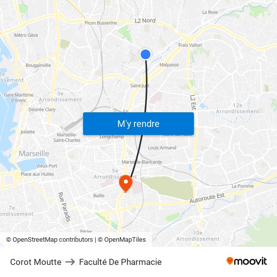 Corot Moutte to Faculté De Pharmacie map