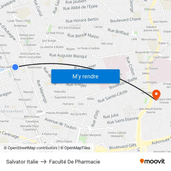 Salvator Italie to Faculté De Pharmacie map