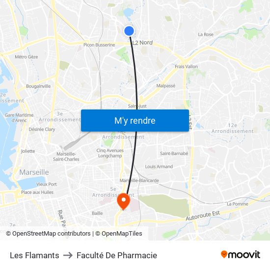 Les Flamants to Faculté De Pharmacie map