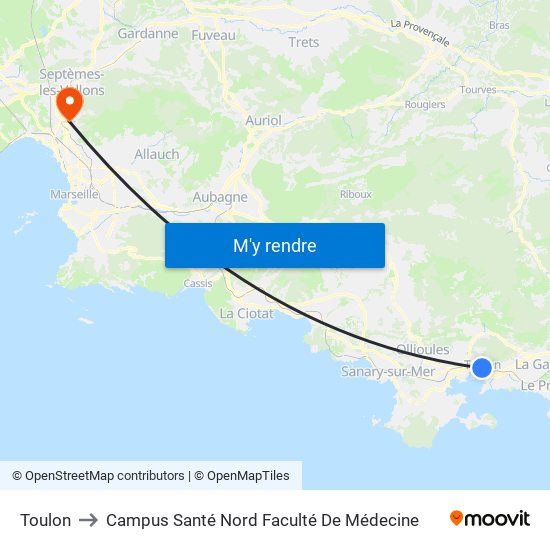 Toulon to Campus Santé Nord Faculté De Médecine map
