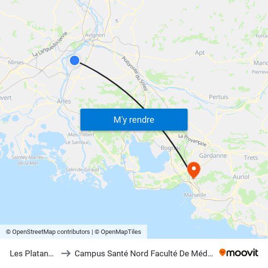 Les Platannes to Campus Santé Nord Faculté De Médecine map