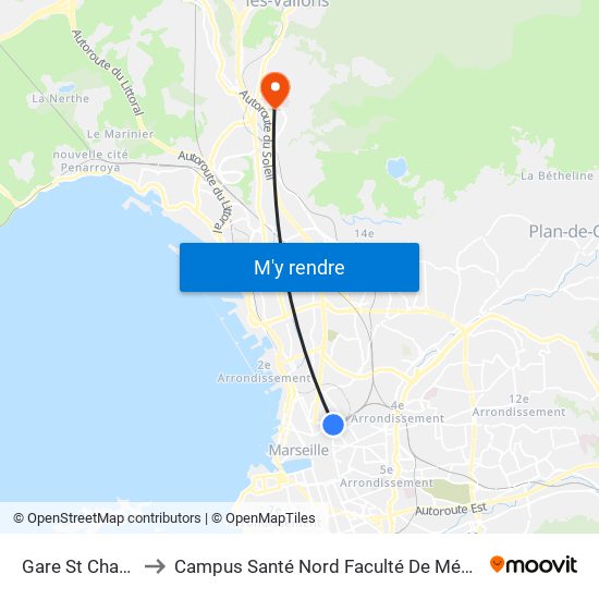 Gare St Charles to Campus Santé Nord Faculté De Médecine map