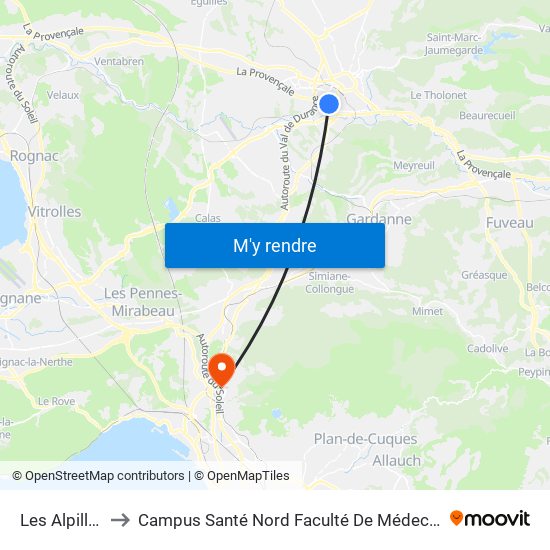 Les Alpilles to Campus Santé Nord Faculté De Médecine map