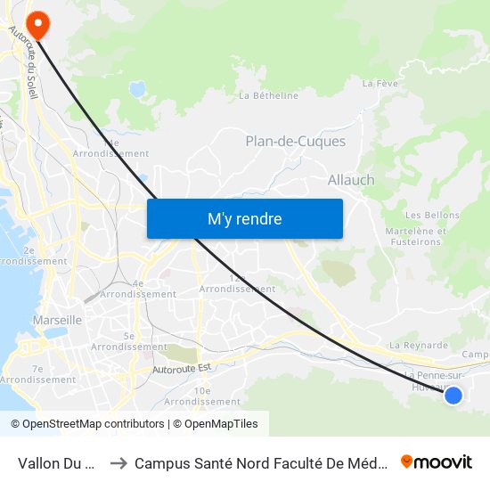 Vallon Du Roy to Campus Santé Nord Faculté De Médecine map