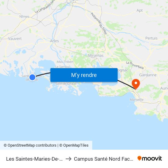 Les Saintes-Maries-De-La-Mer La Brise to Campus Santé Nord Faculté De Médecine map