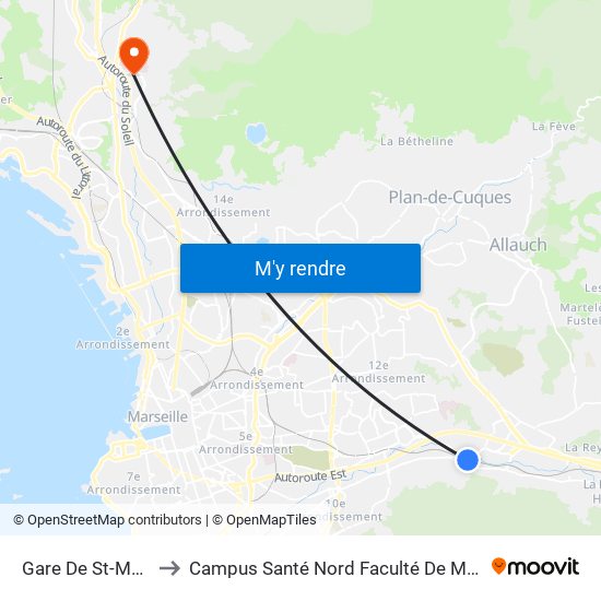 Gare De St-Marcel to Campus Santé Nord Faculté De Médecine map