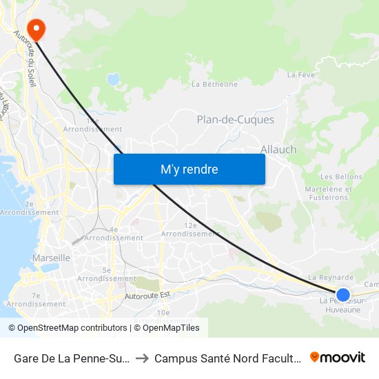 Gare De La Penne-Sur-Huveaune to Campus Santé Nord Faculté De Médecine map