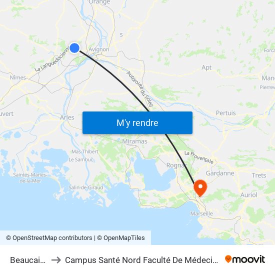 Beaucaire to Campus Santé Nord Faculté De Médecine map