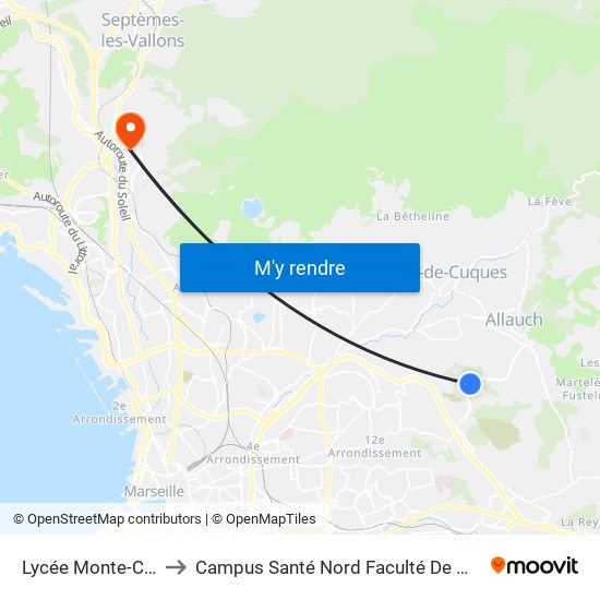 Lycée Monte-Cristo to Campus Santé Nord Faculté De Médecine map