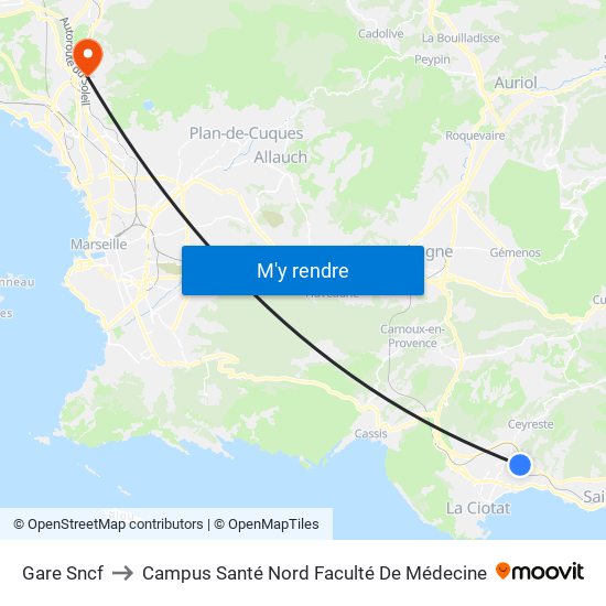 Gare Sncf to Campus Santé Nord Faculté De Médecine map