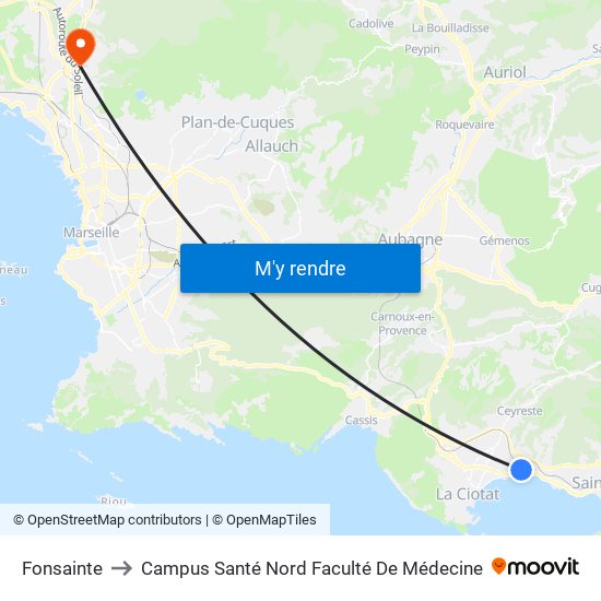 Fonsainte to Campus Santé Nord Faculté De Médecine map