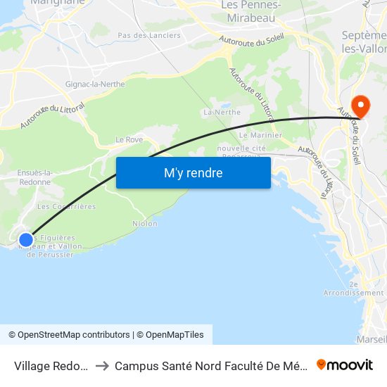 Village Redonne to Campus Santé Nord Faculté De Médecine map