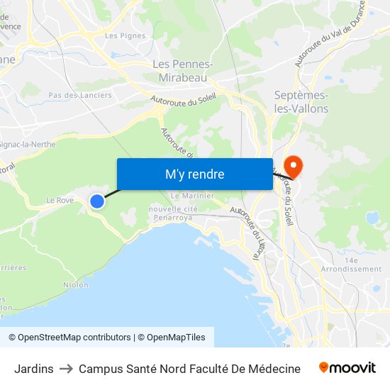 Jardins to Campus Santé Nord Faculté De Médecine map