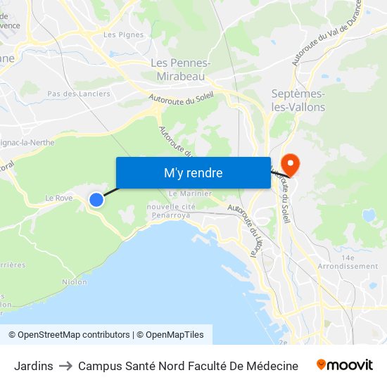 Jardins to Campus Santé Nord Faculté De Médecine map