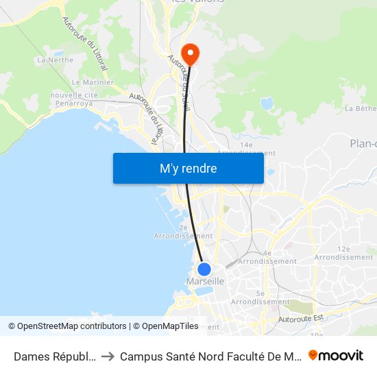 Dames République to Campus Santé Nord Faculté De Médecine map