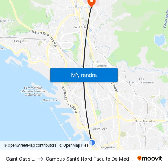 Saint Cassien to Campus Santé Nord Faculté De Médecine map