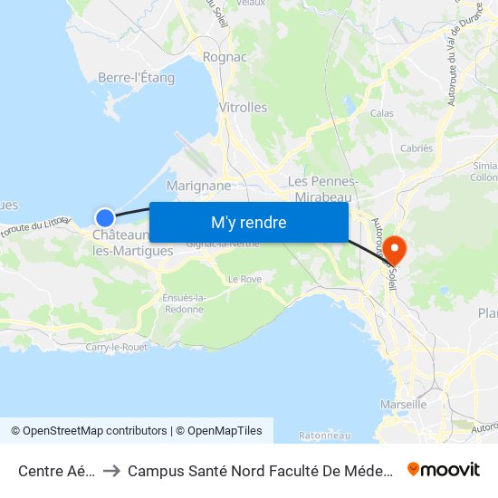 Centre Aéré to Campus Santé Nord Faculté De Médecine map