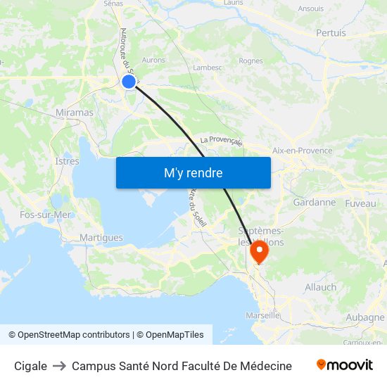 Cigale to Campus Santé Nord Faculté De Médecine map