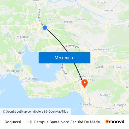 Roquassiers to Campus Santé Nord Faculté De Médecine map