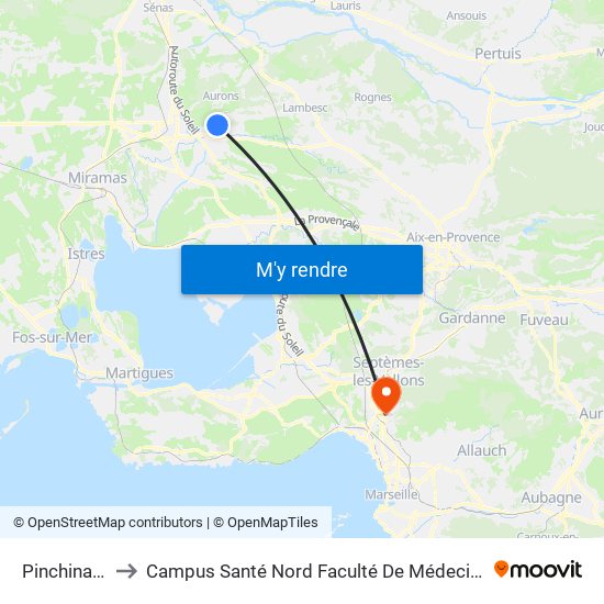 Pinchinats to Campus Santé Nord Faculté De Médecine map