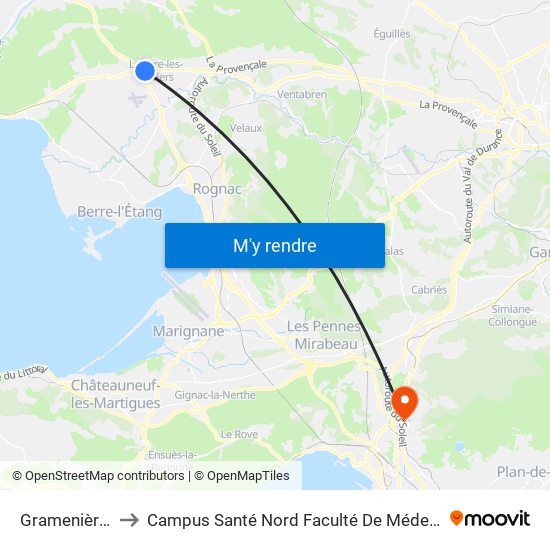 Gramenières to Campus Santé Nord Faculté De Médecine map