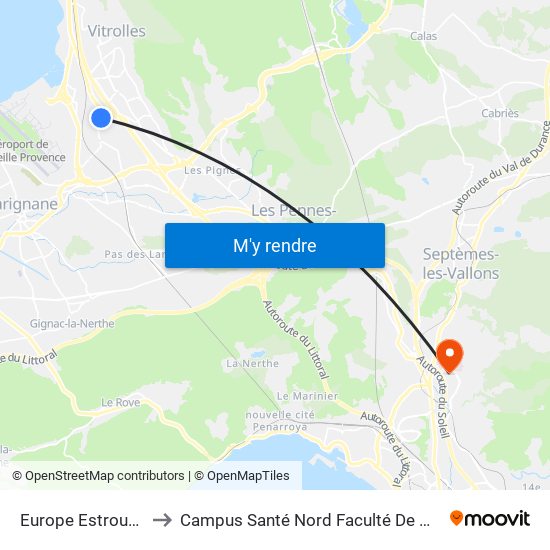 Europe Estroublans to Campus Santé Nord Faculté De Médecine map