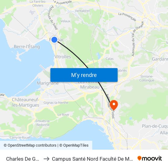 Charles De Gaulle to Campus Santé Nord Faculté De Médecine map