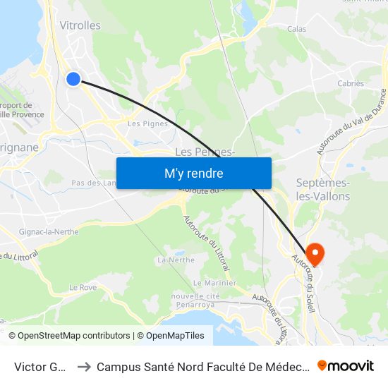 Victor Gélu to Campus Santé Nord Faculté De Médecine map