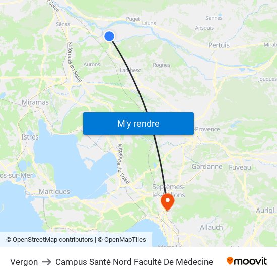 Vergon to Campus Santé Nord Faculté De Médecine map